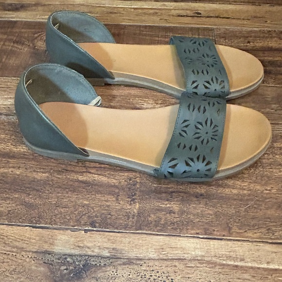 Andiamo D'Orsay Open Toe Slip On Flat Sandal Womens 9W Olive Green - Picture 5 of 10